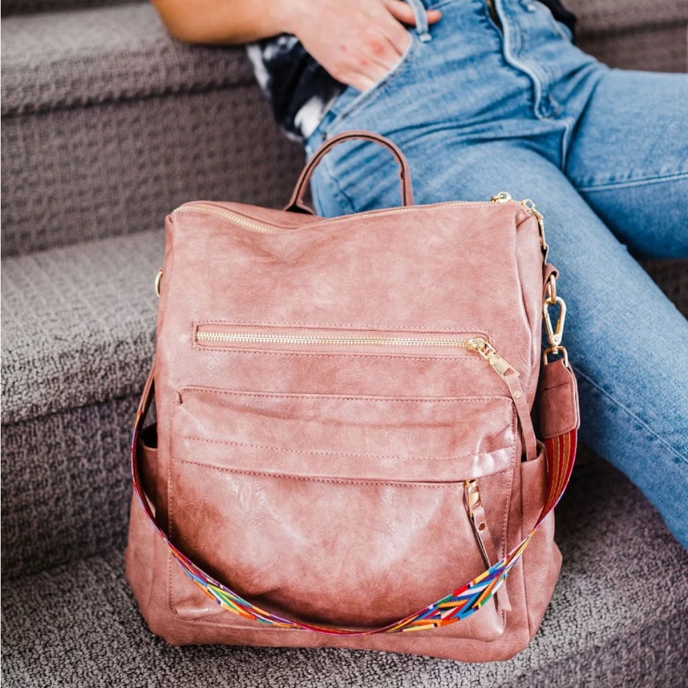 Brielle Taffy Pink Convertible Backpack with Multicolor Strap